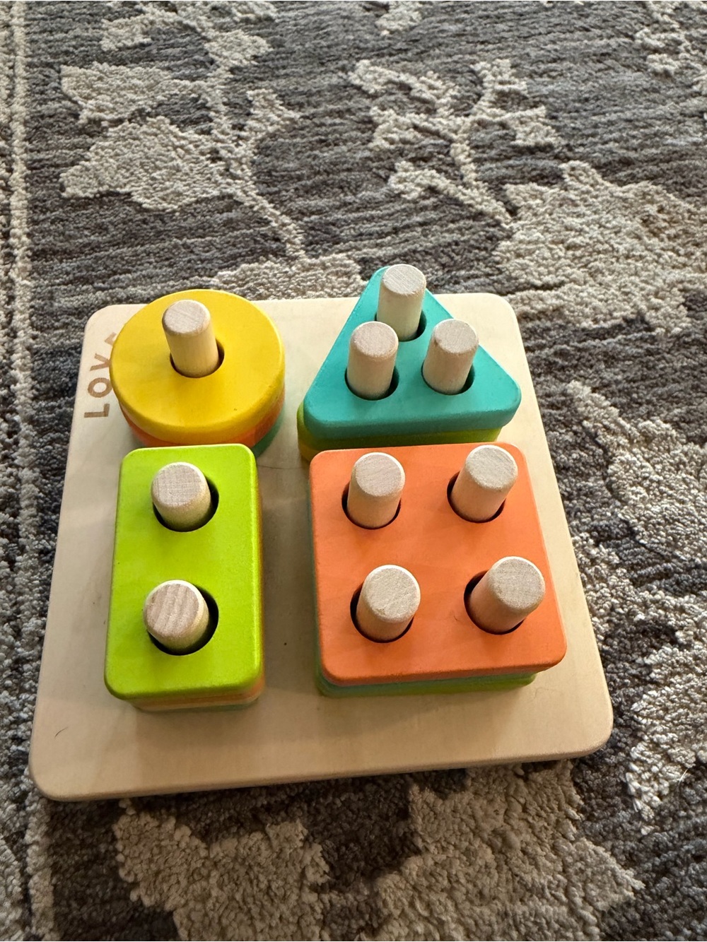 Wooden Peg Shape Stacker Puzzle - Yellow, Teal, Orange, Lime
